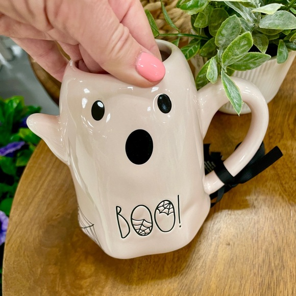 Rae Dunn Pink Halloween Pastel Pink Ghost Boo w/Spiderweb Ceramic Coffee mug NWT - Picture 2 of 5